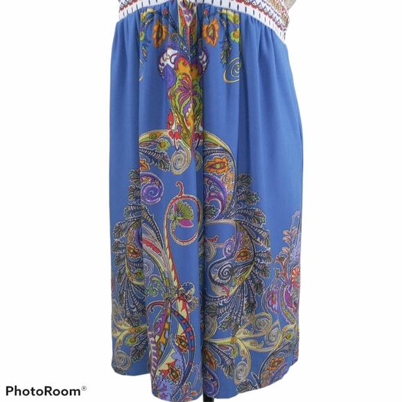 Kiara Blue Paisley Print Boho Festival V Neck Dress - Picture 3 of 7